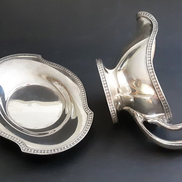 VTG Silverplate Sauce Gravy Boat with Underplate Gorham Georgian Design Art Deco - Picture 4 of 10